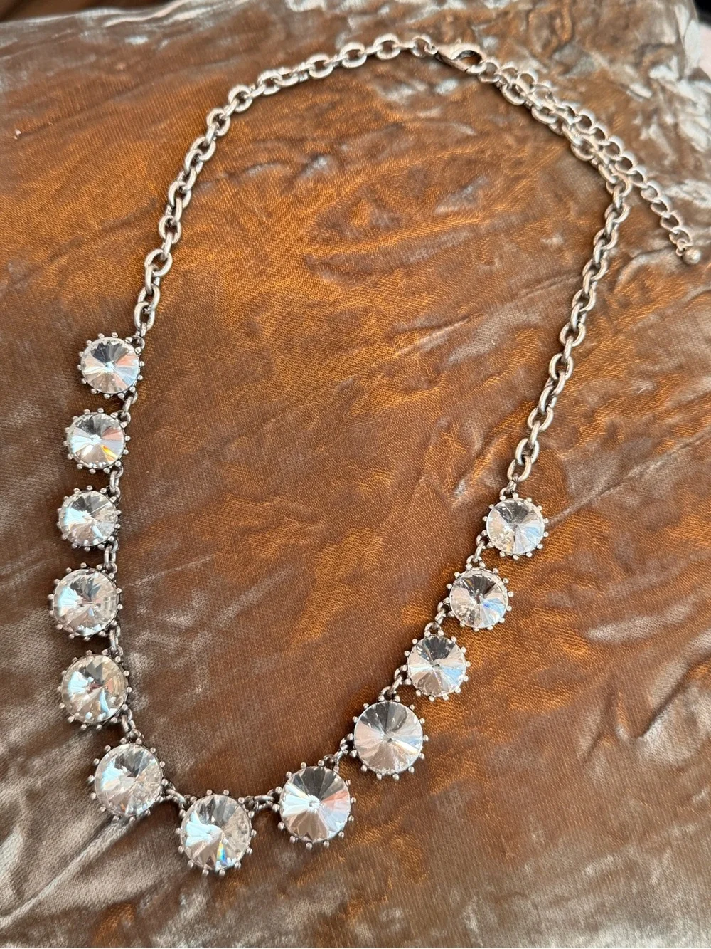 Clear Rivoli Crystal Statement Necklace Antiqued Silver Tone-1067